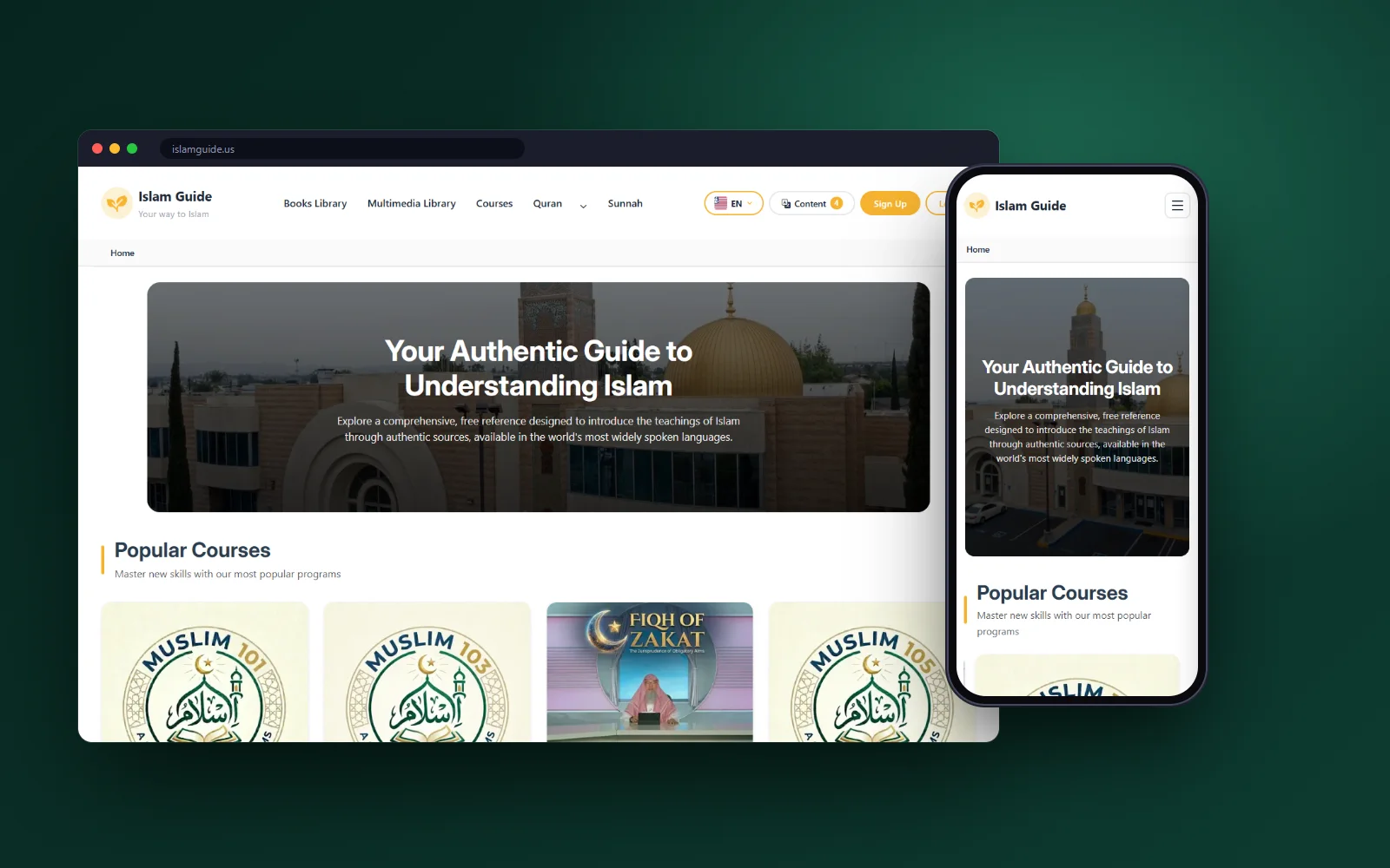 Islam Guide homepage on desktop and mobile